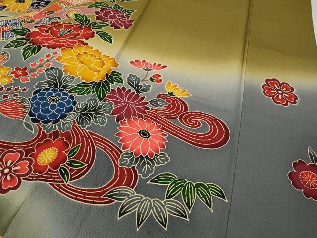平和屋着物●豪華振袖　型染め　束ね熨斗流水花文　暈し染め　正絹　逸品　CABG5293ut