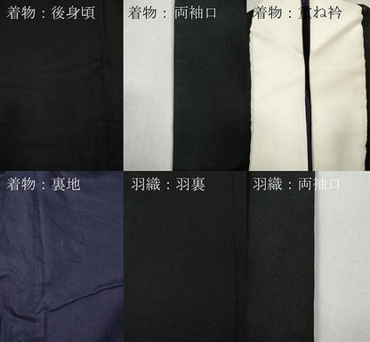 平和屋着物●男性　黒紋付・羽織セット　羽裏：枝松葉　鷹　キングサイズ　正絹　逸品　CABG5297ut