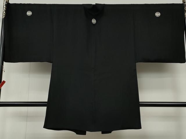 平和屋着物●男性　黒紋付・羽織セット　羽裏：切嵌文　正絹　逸品　CABG5298ut