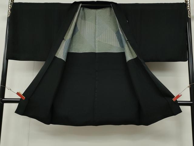 平和屋着物●男性　黒紋付・羽織セット　羽裏：切嵌文　正絹　逸品　CABG5298ut