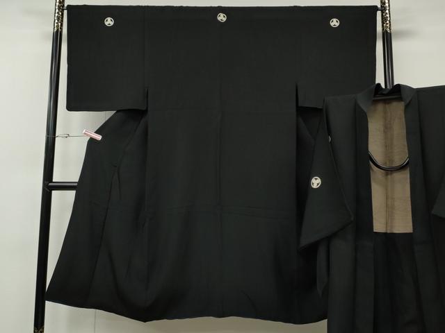 平和屋着物●男性　黒紋付・羽織セット　羽裏：風景文　正絹　逸品　CABG5300ut