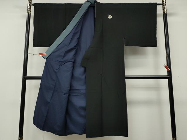 平和屋着物●男性　黒紋付・羽織セット　羽裏：風景文　正絹　逸品　CABG5300ut