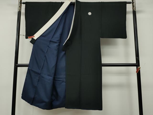 平和屋着物●男性　黒紋付・羽織セット　羽裏：仕覆文　正絹　逸品　CABG5302ut