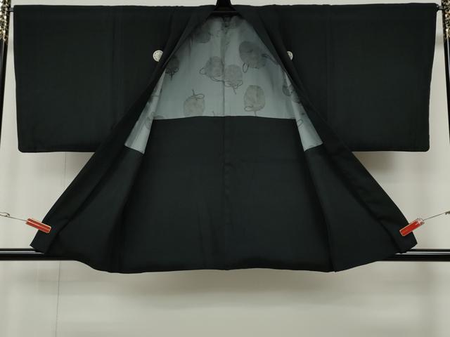 平和屋着物●男性　黒紋付・羽織セット　羽裏：仕覆文　正絹　逸品　CABG5302ut