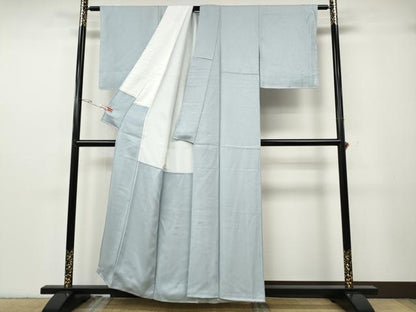 平和屋着物●上質な色無地　草花文地紋　白藍色　正絹　逸品　CABG5308ut