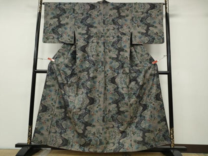 平和屋着物●本場大島紬　9マルキ　流水草花文　正絹　逸品　CABG5316ut