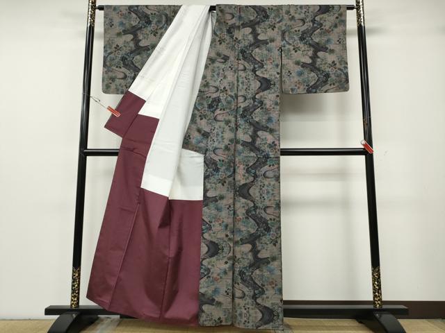 平和屋着物●本場大島紬　9マルキ　流水草花文　正絹　逸品　CABG5316ut