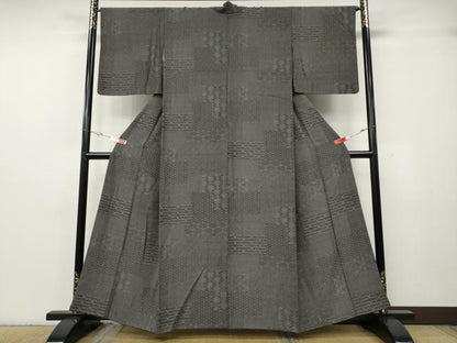 平和屋着物●江戸小紋　横段吉祥文　鬼しぼ縮緬　健勝苑扱い　正絹　逸品　CABG5318ut