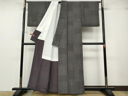 平和屋着物●江戸小紋　横段吉祥文　鬼しぼ縮緬　健勝苑扱い　正絹　逸品　CABG5318ut