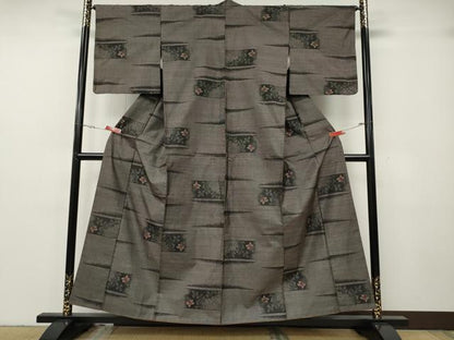 平和屋着物●本場大島紬　9マルキ　横段枝花文　正絹　逸品　CABG5320ut