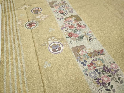 平和屋着物●訪問着　駒刺繍　エ霞花蝶間道　金彩　正絹　逸品　CABG5323ut