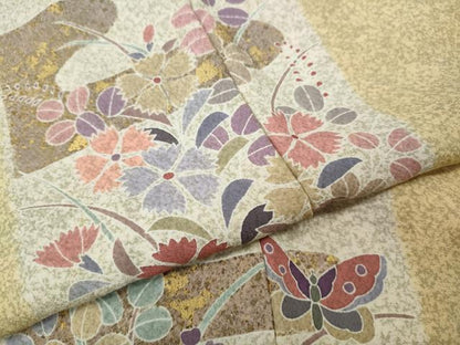 平和屋着物●訪問着　駒刺繍　エ霞花蝶間道　金彩　正絹　逸品　CABG5323ut