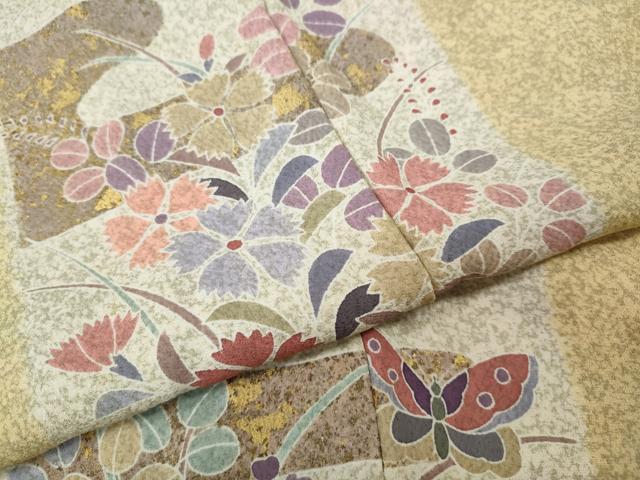 平和屋着物●訪問着　駒刺繍　エ霞花蝶間道　金彩　正絹　逸品　CABG5323ut