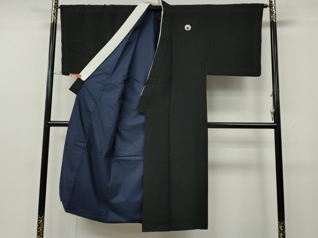 平和屋着物●男性　黒紋付・羽織セット　羽裏：立波文　正絹　逸品　CABG5324ut