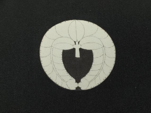 平和屋着物●男性　黒紋付・羽織セット　羽裏：立波文　正絹　逸品　CABG5324ut