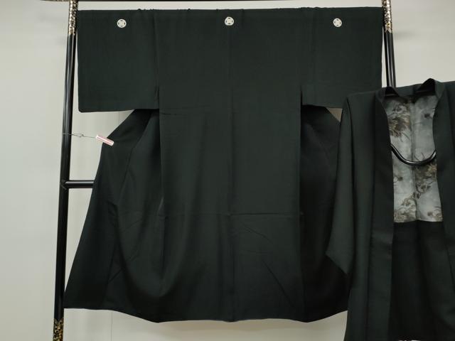 平和屋着物●男性　黒紋付・羽織セット　羽裏：龍　正絹　逸品　CABG5325ut