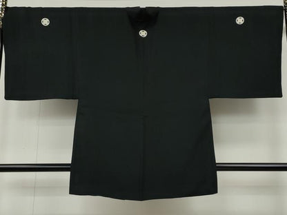 平和屋着物●男性　黒紋付・羽織セット　羽裏：龍　正絹　逸品　CABG5325ut