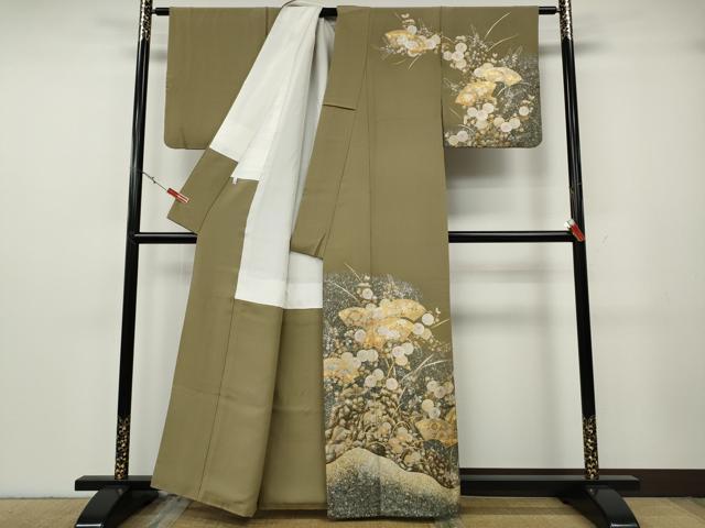 平和屋着物●国際的伝統工芸作家　十二代・藤林徳扇　苑寿　訪問着　駒刺繍　地紙草花文　暈し染め　金銀彩　正絹　逸品　CABG5330ut