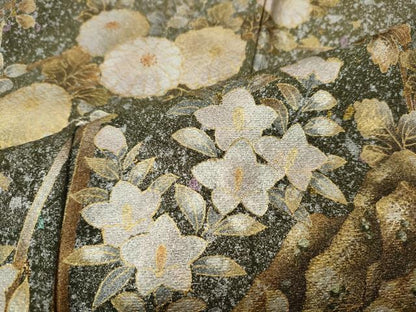 平和屋着物●国際的伝統工芸作家　十二代・藤林徳扇　苑寿　訪問着　駒刺繍　地紙草花文　暈し染め　金銀彩　正絹　逸品　CABG5330ut