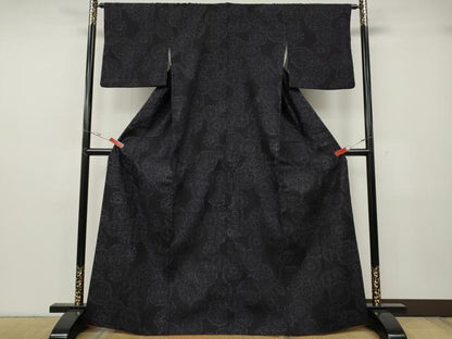平和屋着物●結城紬　80亀甲　絵皿花文　正絹　逸品　CABG5331ut