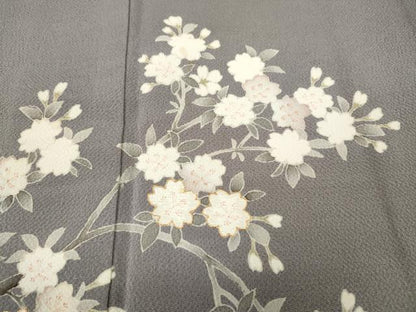 平和屋着物●訪問着　駒刺繍　枝桜文　鬼しぼ縮緬　正絹　逸品　CABG5332ut