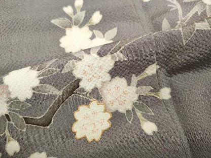 平和屋着物●訪問着　駒刺繍　枝桜文　鬼しぼ縮緬　正絹　逸品　CABG5332ut