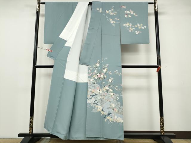 平和屋着物●訪問着　友禅　作家物　流水枝花文　正絹　逸品　CABG5334ut