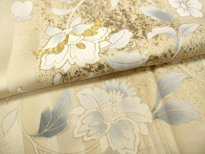 平和屋着物●訪問着　駒刺繍　花唐草文　金彩　ロング丈　正絹　逸品　CABG5339ut