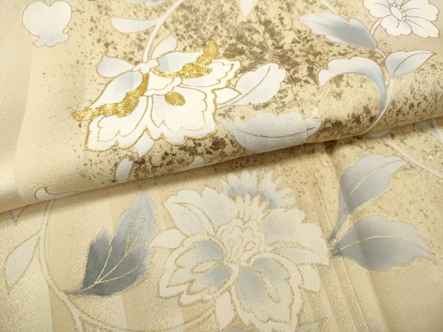 平和屋着物●訪問着　駒刺繍　花唐草文　金彩　ロング丈　正絹　逸品　CABG5339ut
