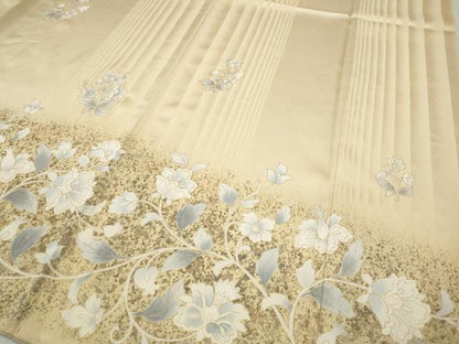 平和屋着物●訪問着　駒刺繍　花唐草文　金彩　ロング丈　正絹　逸品　CABG5339ut