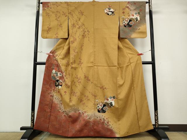 平和屋着物●訪問着　草花文　暈し染め　金彩　正絹　逸品　CABG5341ut