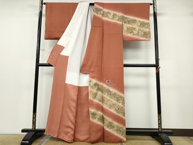 平和屋着物●訪問着　刺繍　松皮菱草花文　暈し染め　金彩　正絹　逸品　CABG5342ut
