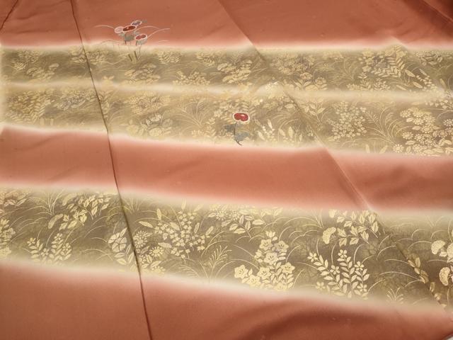 平和屋着物●訪問着　刺繍　松皮菱草花文　暈し染め　金彩　正絹　逸品　CABG5342ut