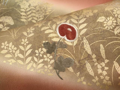 平和屋着物●訪問着　刺繍　松皮菱草花文　暈し染め　金彩　正絹　逸品　CABG5342ut
