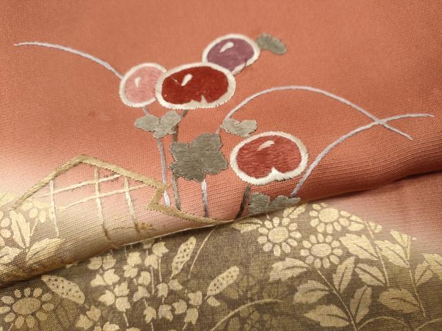 平和屋着物●訪問着　刺繍　松皮菱草花文　暈し染め　金彩　正絹　逸品　CABG5342ut