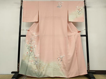 平和屋着物●訪問着　流水草花文　暈し染め　金銀彩　正絹　逸品　CABG5343ut