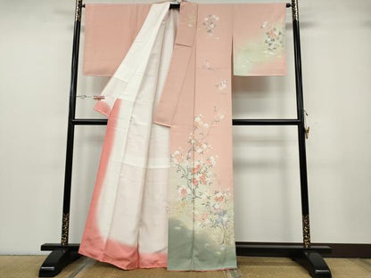 平和屋着物●訪問着　流水草花文　暈し染め　金銀彩　正絹　逸品　CABG5343ut