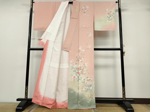 平和屋着物●訪問着　流水草花文　暈し染め　金銀彩　正絹　逸品　CABG5343ut