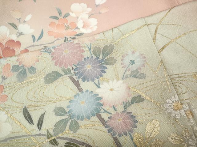 平和屋着物●訪問着　流水草花文　暈し染め　金銀彩　正絹　逸品　CABG5343ut