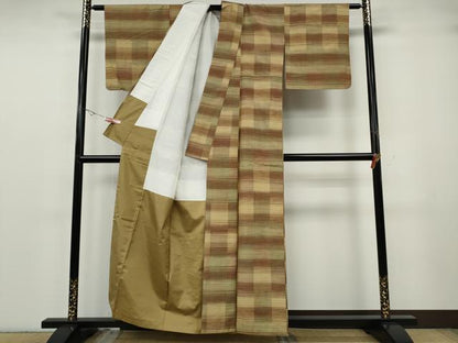 平和屋着物●上質な紬　横段文　正絹　逸品　CABG5345ut