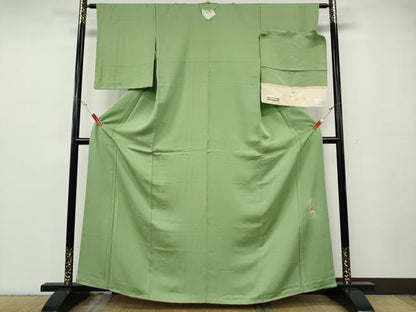 平和屋着物●英王室献上友禅作家　木下勝功監修　色無地　柳色　反端付き　正絹　逸品　CABG5351ut
