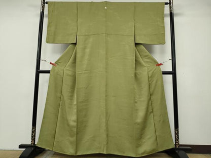平和屋着物●上質な色無地　流水地紋　抹茶色　正絹　逸品　CABG5352ut