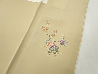 平和屋着物●本加賀友禅作家　藤村加泉監修　色無地　花唐草地紋　肌色　正絹　逸品　CABG5354ut