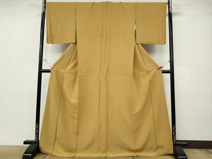 平和屋着物●上質な色無地　飴色　ロング丈　正絹　逸品　CABG5355ut