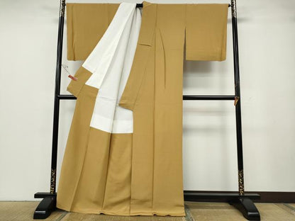 平和屋着物●上質な色無地　飴色　ロング丈　正絹　逸品　CABG5355ut