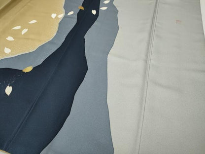 平和屋着物●訪問着　作家物　舞桜文　たたき染め　金通し地　正絹　逸品　CABG5356ut