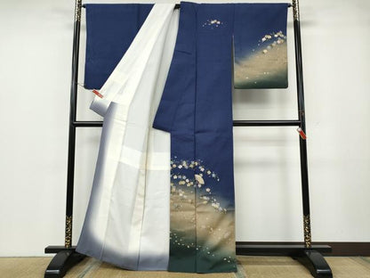平和屋着物●訪問着　流水扇面枝桜文　暈し染め　金銀彩　正絹　逸品　CABG5358ut