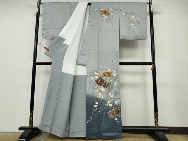 平和屋着物●訪問着　地紙枝花文　暈し染め　金彩　正絹　逸品　CABG5359ut