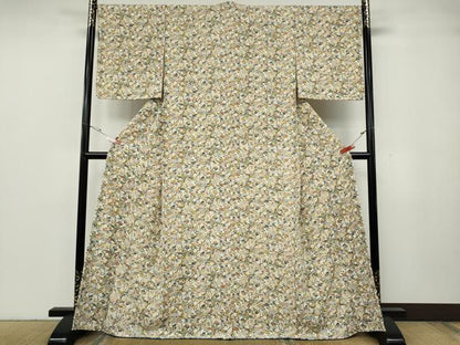 平和屋着物●上質な小紋　型染め　草花尽くし　正絹　逸品　CABG5363ut