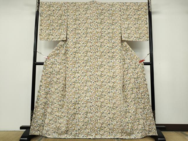 平和屋着物●上質な小紋　型染め　草花尽くし　正絹　逸品　CABG5363ut